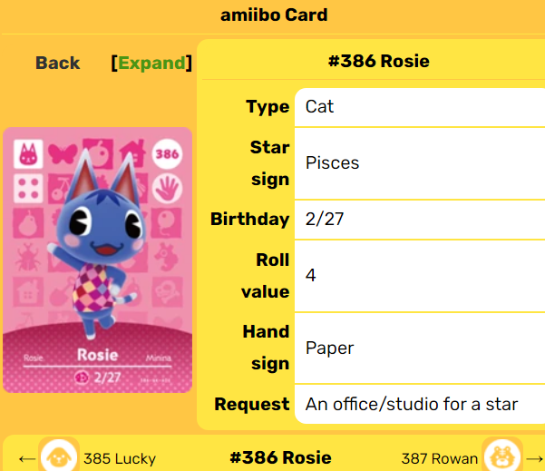 amiibo card for rosie