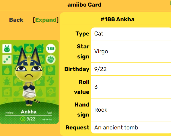 ankha amiibo card