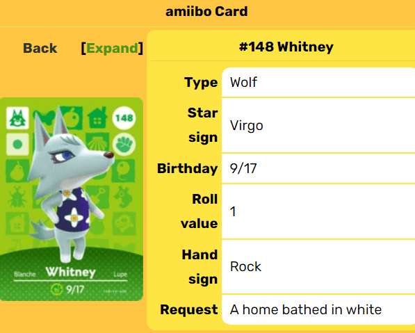 whitney amiibo card