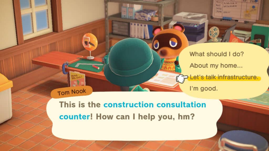 Talking to Tom Nook about building a Bridge