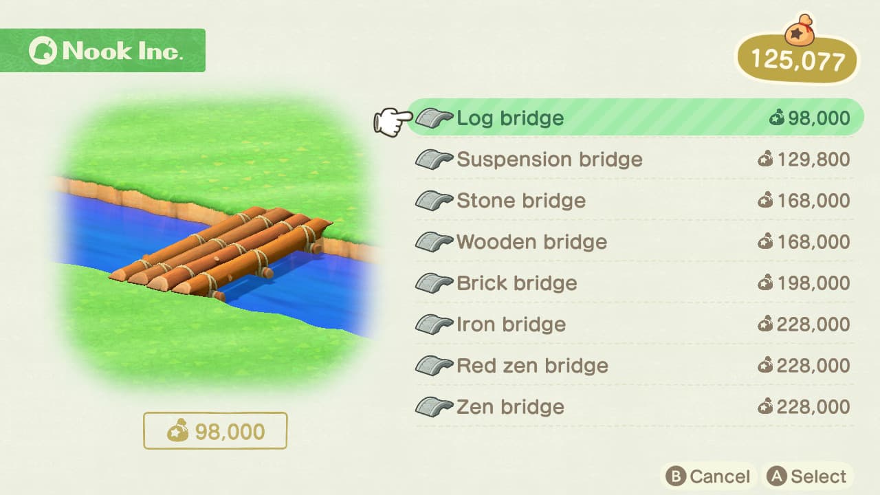 Here you can see all the Bridge designs and their corresponding prices.