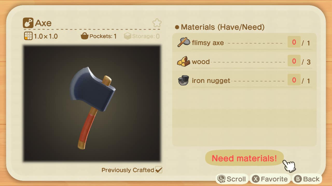 All the materials necessary to craft an Axe