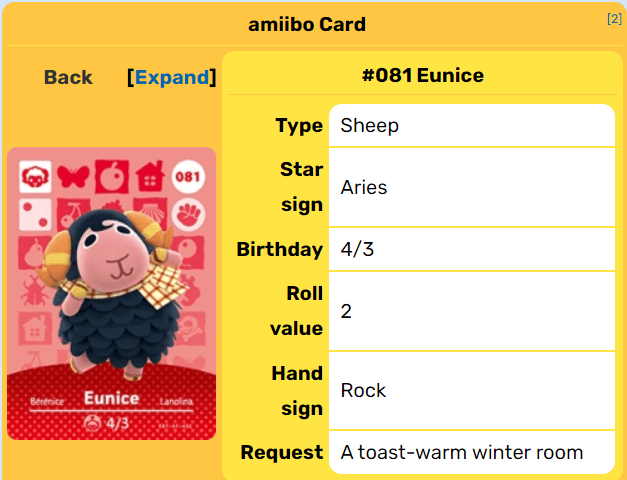 eunice amiibo card